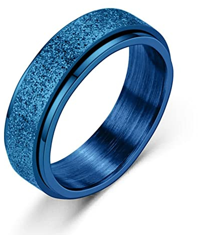 Ayoiow Männerringe Siegelring, Ringe Blau 6mm Matt Spinner Ring Freundschaftsringe62 (19.7)