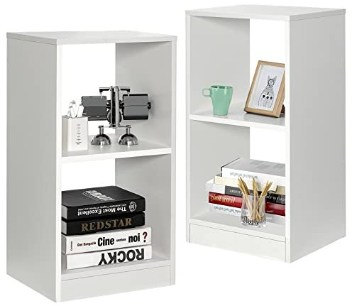 Giantex 2er Set Bücherregal, Standregal mit 2 Würfeln, Würfelregal Büroregal Aktenregal Aufbewahrungsregal Holz, Beistellschrank Beistelltisch Nachttisch multifunktionaler CD-Halter für Wohnzimmer