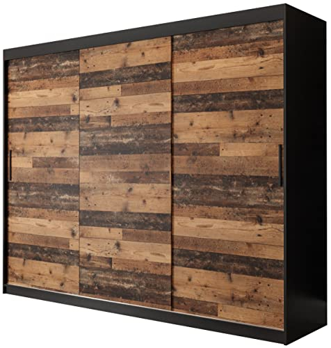 KRYSPOL Schiebetürenschrank Old Style T 250 cm Kleiderschrank Einlegeboden Schlafzimmer- Wohnzimmerschrank Schiebetüren Modern Design (Schubladen: 4)