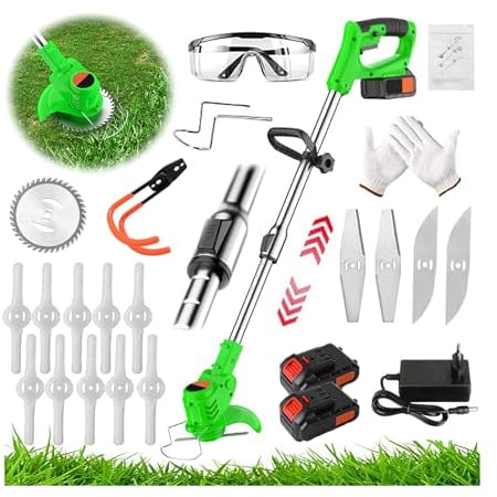 Rasentrimmer mit Akku Rasenkantenschneider Akku Rasentrimmer mit Akku 24V Akku Freischneider & Akku Trimmer 90° drehbarer für Rasenschneiden Rasenpflege Auffahrt und Garten