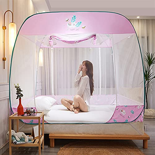 OKUOKA Betthimmel, Schlafzimmer-Moskitonetz für Einzelbetten, Doppelbetten, verhindert Insekten, Zeltvorhang mit Doppeltür, einfache Installation, lila, 200 x 220 x 165 cm