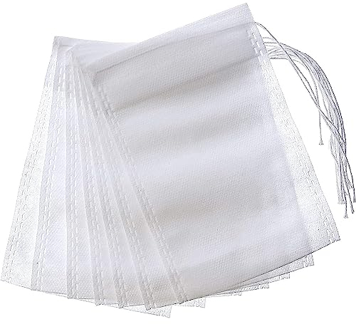 100 Pcs Cotton Muslin Tea Bags With Drawstring - Reusable Disposable Filter for Soup, Coffee, Loose Tea, Herbs - Mesh Infusers for Straining, 8 x 12 CM