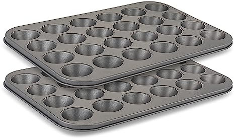 husMait Juego de 2 mini moldes para magdalenas de 24 tazas, antiadherentes de alta calidad para hornear mini cupcakes, magdalenas pequeñas y tartas