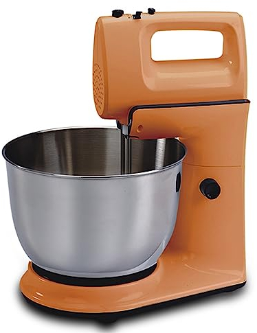 2 in 1 Handheld and Stand Mixer 5-Speed Turbo Food Mixer Electric Stand Mixer with 4L Bowl, 2 x Whisk Beaters, 2 x Dough Hooks for Kitchen Baking Cake, Batter, Bread, Desserts (Color : Orange)