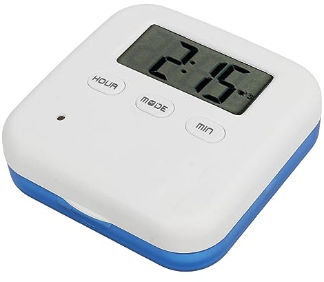 Tragbare Medikamentenbox mit Timer-Funktion, 4 F?Cher, Glocke und Vibrationserinnerung, praktisch f¨¹r die Einnahme von Medikamenten zu bestimmten Zeiten (Blau)