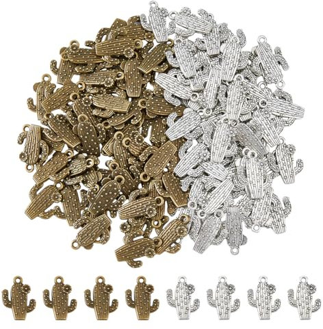 DICOSMETIC 100 Stück Kaktus Kakteen Charms 2 Farben Legierung Anhänger Antik Bronze Silber Tropische Charms Sommer Anhänger Für DIY Armband Ohrringe Schmuckherstellung, Bohrung: 1.5/1.8mm