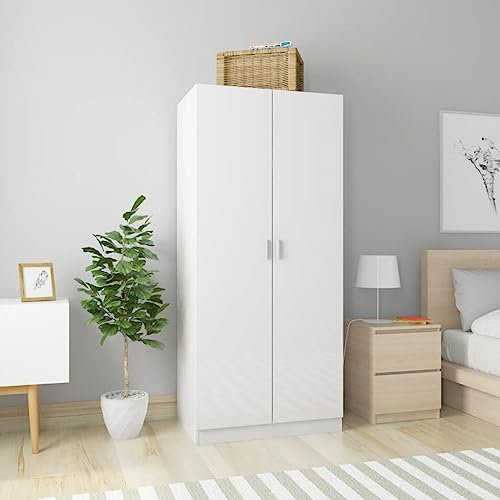 DIGBYS Kleiderschrank Hochglanz Weiß 80x52x180 cm Holzwerkstoff