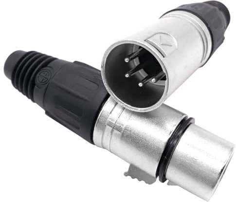 XLR-Stecker, 4-polige XLR-Enden, männlich + weiblich, Audio-Mikrofon, Audio-Stecker, Klinkenbuchse, vernickelt, Silberkontakte, 2 Stück