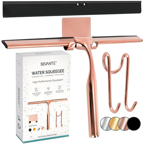 SEVANTE Raclette de douche 24,5 cm - Raclette de fenêtre en métal - Accessoires de salle de bain - Raclette de douche avec support - Flitte pour douche, verre et miroir - Raclette de cabine de douche