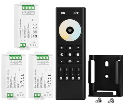 BTF-LIGHTING 5050SMD FCOB COB CCT RF Remote RC02RFB &3PCS C02RF Tuya LED Controller Kit 4 Zone RF 2.4GHz drahtlose Gruppensteuerung PWM CCT(+ CW WW) 3pin Dual White LED Streifen DC5V DC12V DC24V