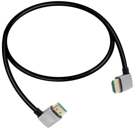 RIIEYOCA da maschio HDMI ad angolo retto di 90 gradi a maschio HDMI ad angolo retto di 90 gradi, cavo di 2.1 ad alta velocità a 48Gbps, supporto 8K@60Hz, ARC, 3D per DVR, HDTV(0,5M)