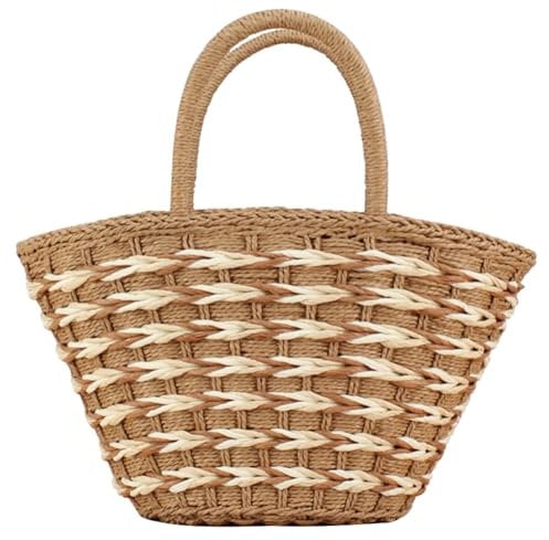 GSenhui Stroh Tote Bag Strohtasche Sommer Groß Kapazität Strandtasche Handtasche mit Reißverschluss, Tragetasche Korbtasche Beach Bags Straw Bag Einkaufskorb für Reise Strand