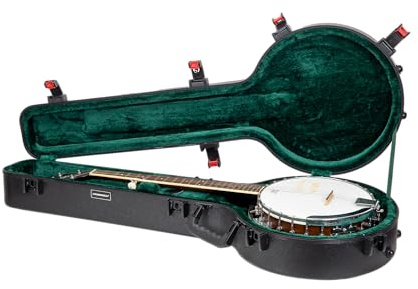 Crossrock Kratzfester Hartschalenkoffer für 5-String Resonator-Banjo-Modelle, mit TSA-Schloss und Innenfach – Schwarz (CRA980BJBK)