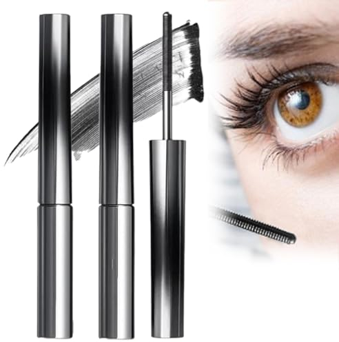 MIOKUKO 2Pcs Curling Iron Mascara, Metal Mascara Wand, 3D Curling Eyelash Iron Mascara, Mascara Waterproof Long Lasting Bristleless Mascara for Women (Black)