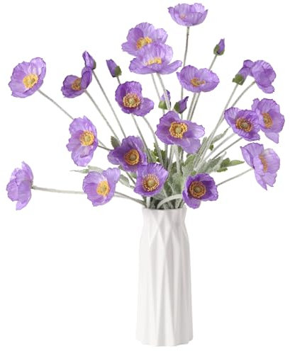 DuHouse Künstliche Mohnblumen, Seidenmohnblumen für Zuhause, Tischdekoration, Büro, Hochzeit, 6 Stück (Lila)
