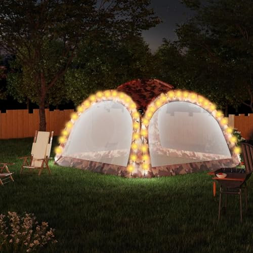 Rantry Partyzelt mit LED und 4 Seitenwänden, Camouflage, 3,6 x 3,6 x 2,3 m, Anti-UV und wasserdicht, Gartenpavillon für Camping, Partys, Outdoor