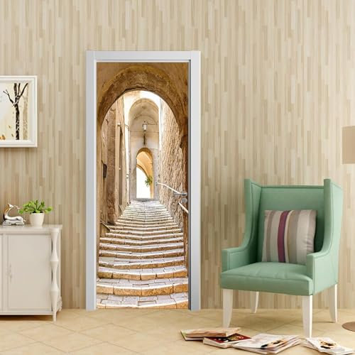 3D-Tür-Tapete Braune Retro-Straße Selbstklebende Türsticker Poster Wandbilder Kunst Wandsticker Foto 95 X 210 Cm Pvc Abnehmbare Tür Dekoration Für Wohnzimmer Schlafzimmer Bad Küche Büro -2L8T3M6P9D7E2