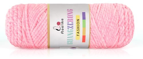 Aeelike 200g Chenille Babywolle zum Stricken, 3 Ply Weich Chunky Chenille Fluffy Yarn, Flauschige Samt Velvet Chenille Wolle zum Häkeln, Warme Plüschwolle für Mützen, Schals, Decken, Hellrosa