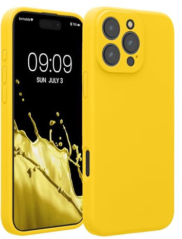 kwmobile Cover per iPhone 16 PRO Max Custodia - Back Case per Smartphone in Silicone TPU - Protezione Gommata - Giallo radiante