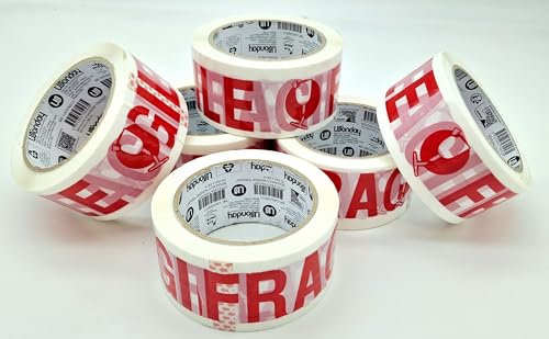 WONDAY - Lot de 6 Rouleaux d'Adhésif avec mention FRAGILE 50 mm x 66 m