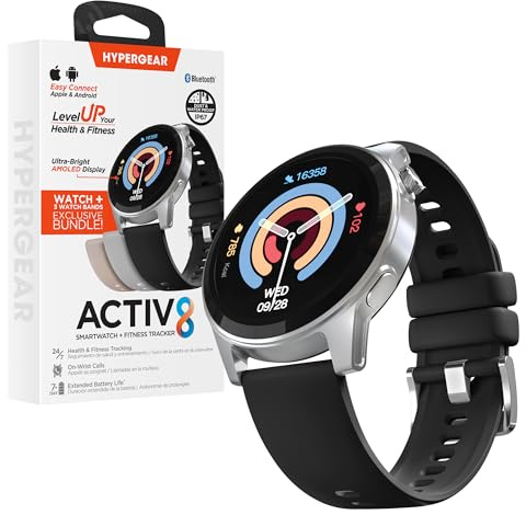 HyperGear Activ8 Smart Watch with Fitness Tracker - iOS & Android Smart Watches Women and Men, Running Sports Activity Fitness Watch, Health Tracker Heart Rate Monitor, Smartwatch for Android and iOS