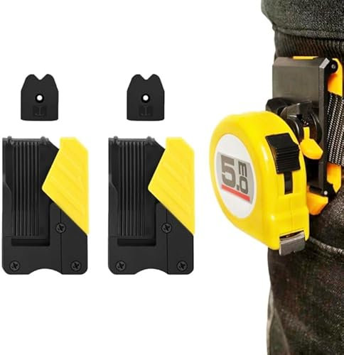 2 Pack Universal Tape Measure Belt Clip, Quick-Draw Quick-Lock Low-Profile Measuring Tape Holder Set for Pouch Pocket, Electrician Carpenter Plumber Accessories (Yellow)