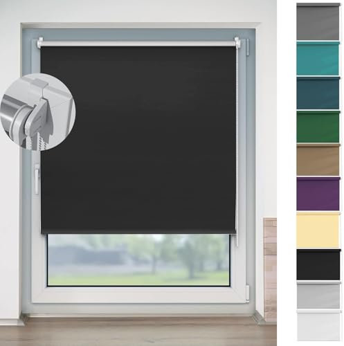 Estor Opaco sin Taladrar 70 x 70 cm Fácil de Instalar sin Herramientas, Tela Oscurecedora Estor Enrollable Screen Personalizable para Puertas y Ventanas, Negro