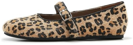 ATBELL Leopard Mesh Ballet Flat for Women Round Toe Low Heel Slip On Mary Jane Flat Comfortable Casual Ballerina Shoes, Leopard Calf Hair, 6 UK