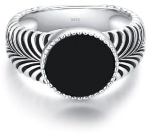 Eleganter Herrenring aus 925 Sterling Silber mit Schwarzem Stein – Massiver Silberring für Männer – Klassisches Design, Hochglanzpoliert – Schmuck für Herren in Silber und Rosegold (Silber, 54)