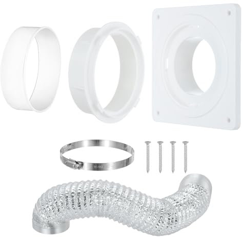 PATIKIL Dryer Vent Connector Kit Fit 4 Inch Ducting, ABS Plastic Dryer Vent Wall Plate with Quick Connect and Disconnect Dryer Dock Connector with 4 Inch 8 Ft Hose for Ventilation System