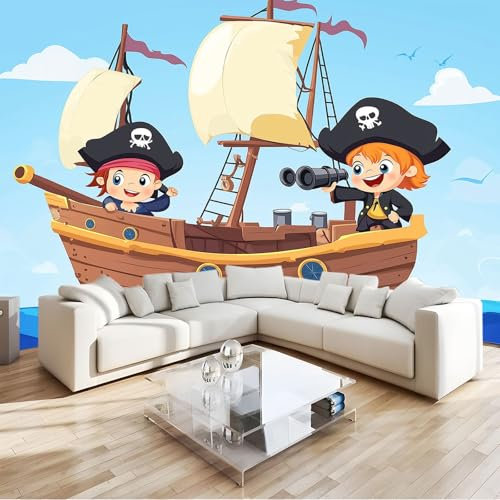 Fototapete Cartoon-Pirat Segelschiff Vlies Tapeten 400x280 cm 3D Effekt Moderne Wandtapete Wohnzimmer Schlafzimmer Wandbilder Wand