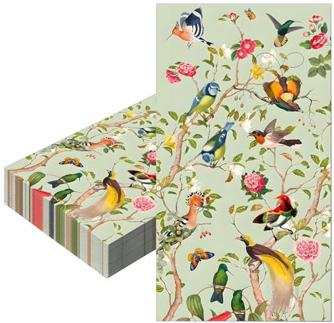 20Pcs Vintage Floral Bird Napkins Serviettes Disposable 40x33cm,Green Wild Flower Bird Paper Napkins Watercolor Guest Tissue Cocktail Dinner Napkins for Birthday Wedding Engagement Party Napkin