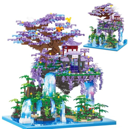 Auspcers Pfirsichblüten Baumhaus Bauklötze Kit, 4574 Teile Architecture The Moon Palace Pavilion Micro Mini Bausteine, Peach Blossom Pool Klemmbausteine Haus Modell, DIY Modell Landschafts