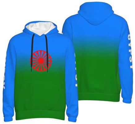 FAGIUCHI Sudadera con capucha de bandera gitana de color degradado, sudadera con capucha y bolsillos con cordón, Multicolor, M