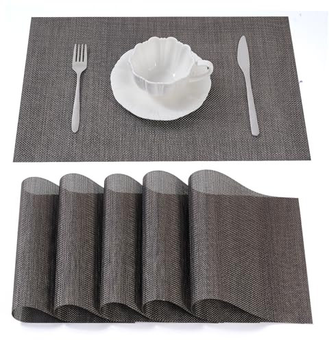 Tischsets Abwaschbar - Platzsets aus PVC, rutschfest und Waschbar - Platzdeckchen - Tischunterlage, Platzset, Tischuntersetzer für Esszimmer, Küche und Restaurant (Schwarz Mix, 6er Set)