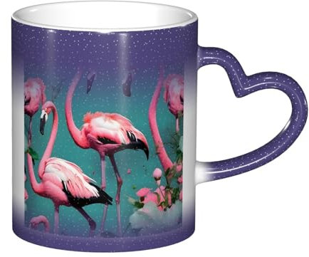 ETASUIOL Keramiktasse mit Flamingo-Blumen-Druck, Farbwechsel, Kaffee-/Teetasse, Raktische magische Tasse, Farbwechsel-Tasse