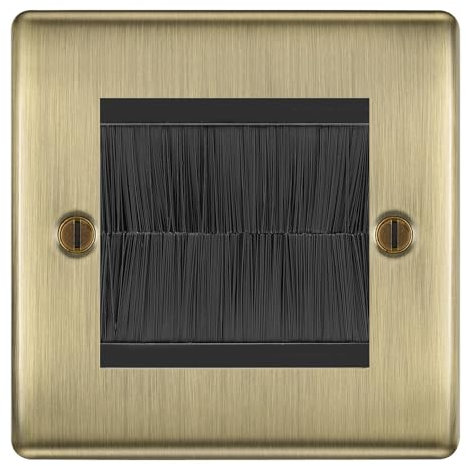 BG Antique Brass Single 2 Gang Brush Cable Entry Wall Plate Black