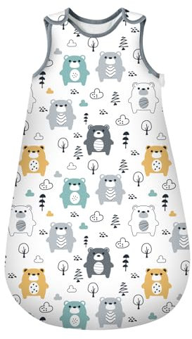 Mosebears Baby Schlafsack für Sommer Frühling, Animal Cartoon waschbare Decke 1.0 tog für Baby, Schlafsack ohne Ärmel(Bär, 12-18 Monate)