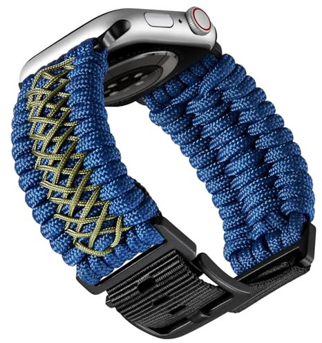 BINLUN Cinturino Compatibile con Apple Watch 46mm 45mm 44mm, Cinturini Paracord Intrecciato Ricambio Sport Nylon Compatibile con iWatch 10/9/8/7/6/5/4/3/2/1/SE/SE2 per Uomo(Blu/Verde)