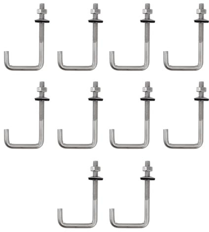 Flomore Bullone di ancoraggio per tetto, M6 x 25 x 75 mm, in acciaio inox 304, gancio a J, gancio da parete, ganci a gambo lungo, con dado esagonale, viti di ancoraggio per calcestruzzo, 10 pezzi