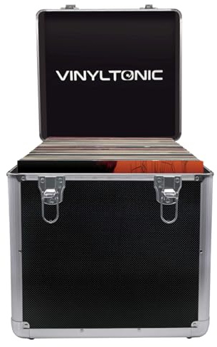 Vinyl Tonic |12 Vinyl LP Storage Case, Fully Lined Interior. Reinforced Steel Corners, Vinyl Sleeves Included (Black)