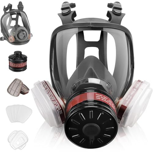LAMANICE Vollgesichts Gasmaske, Atemschutzmaske mit 40mm Aktivkohlefilter und 6001CN-Filtern, Gasmasken gegen Staub, Farbe, Polieren, Schweißen, organischen Dampf, Chemikalien