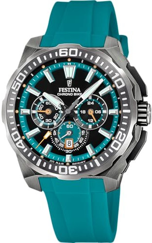 Festina Montre Homme Analogique de Caoutchouc Bleu - Mouvement à Quartz - Chronographe - Calendrier - Verre Minéral Haute Résistance - Étanche 20 ATM - F20725/6 Chrono Bike