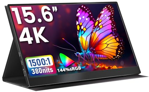 Upperizon Portable Monitor 15.6 inch 4K UHD 3840X2160 144% sRGB 60Hz HDR HDMI USB-C Travel Monitor for Laptop MacBook PC Surface PS5 Xbox, External Display with Full Cover & Speakers, VESA Compatible