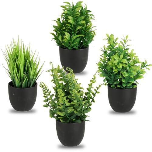 4 Pz Piante Finte da Interno con Vaso, Pianta Finta da Interno, Piccole Piante Artificiali in Vaso de Plastica, Pianta Finte Decorative per Casa Ufficio Scrivania Camera da Letto Bagno Decorazione