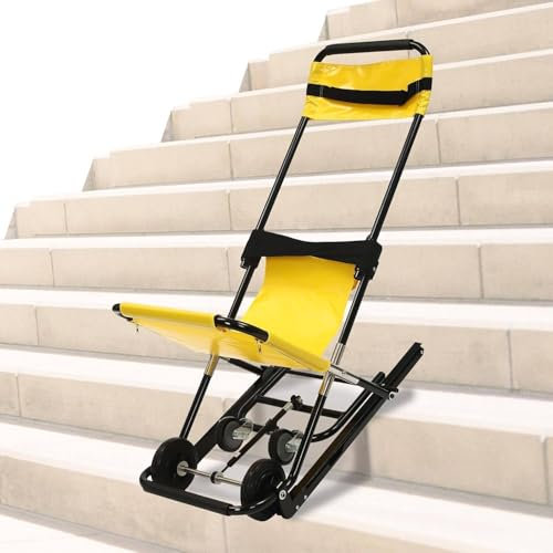 Silla de ruedas para subir escaleras, con elevación manual que soporta 169 kg, plegable y portátil para traslados diarios, ideal para personas mayores en movimiento.