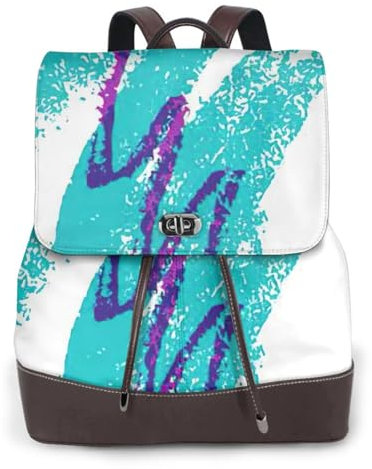 Yyoretp 90er-Jahre-Tassen-Design-Druck, Damen-Leder-Rucksack, lässiger Rucksack für Arbeit, Reise, modischer Rucksack, Schwarz , One size