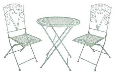 Garden Table and Chairs Bistro Set - 3 Piece Green Metal Patio Table Set