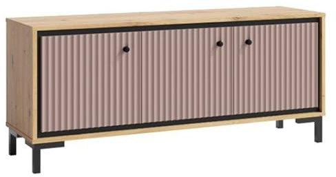 PARII Meuble TV 3 Portes 130x56 cm en Bois Design Contemporain Rose Antique