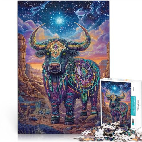 Puzzle 1000 Teile für Erwachsene Farbiger Yak Aus Karton,Geeignet für Kinder ab 14 Jahren Wohndeko Gutes Geschenk。Größe:38x52cm/14.9x20.4Zoll
